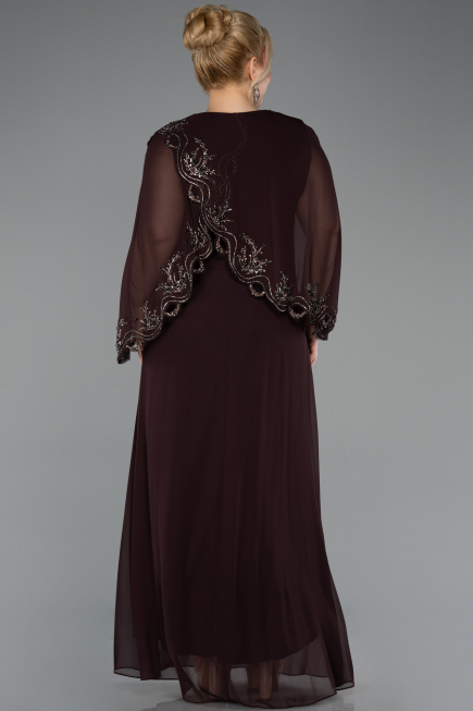 Long Brown Chiffon Plus Size Evening Gown ABU5852
