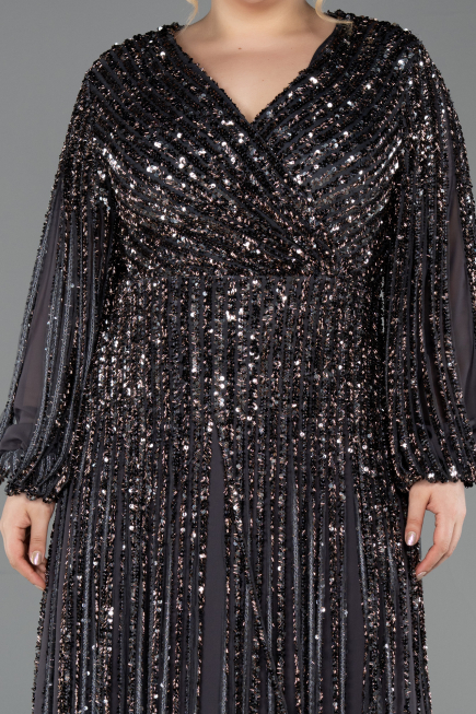 Long Anthracite Scaly Formal Plus Size Dress ABU5857