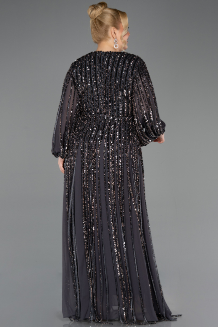 Long Anthracite Scaly Formal Plus Size Dress ABU5857
