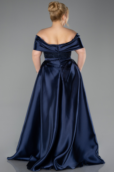 Long Navy Blue Beaded Formal Plus Size Dress ABU5742