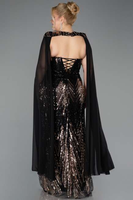 Long Black Scaly Plus Size Evening Gown ABU5830