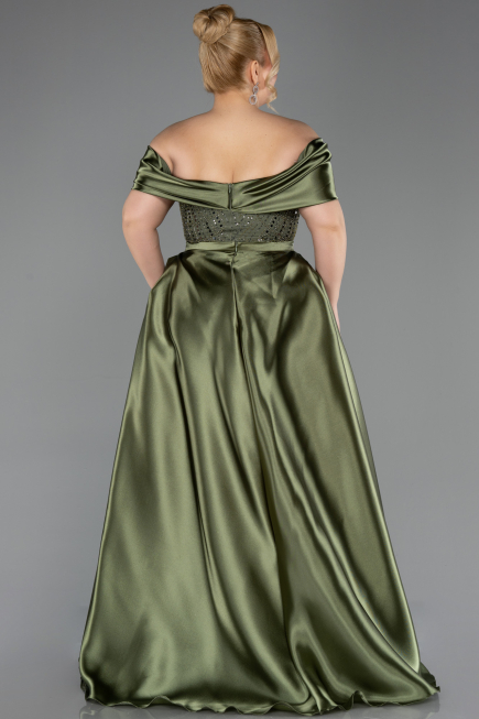 Olive Drab Long Beaded Formal Plus Size Dress ABU5742