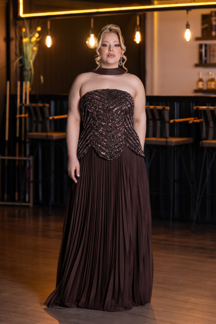 Long Brown Plus Size Evening Gown ABU5856