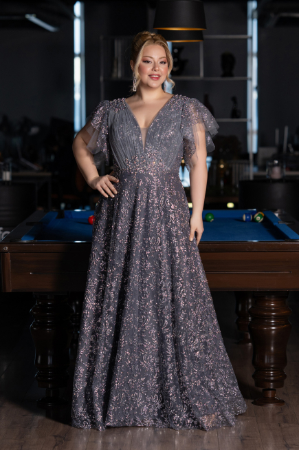 Long Anthracite Plus Size Engagement Dress ABU5872