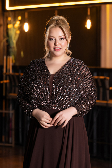 Long Brown Chiffon Formal Plus Size Dress ABU5859