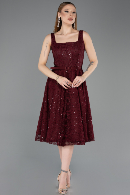 Midi Burgundy Dantelle Party Dress ABK2549