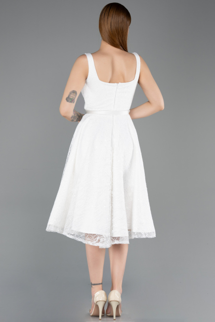 Midi White Dantelle Party Dress ABK2549