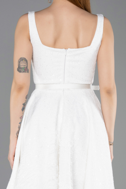 Midi White Dantelle Party Dress ABK2549