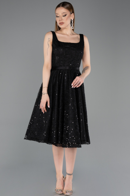 Midi Black Dantelle Party Dress ABK2549