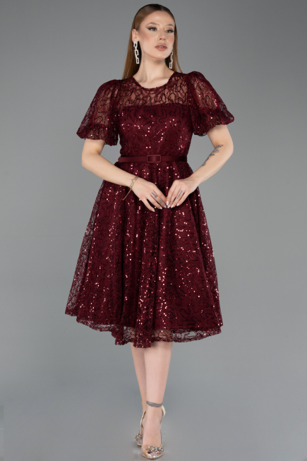 Midi Burgundy Dantelle Cocktail Dress ABK2550