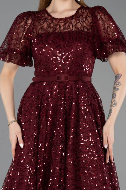 Midi Burgundy Dantelle Cocktail Dress ABK2550
