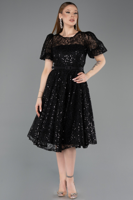 Midi Black Dantelle Cocktail Dress ABK2550