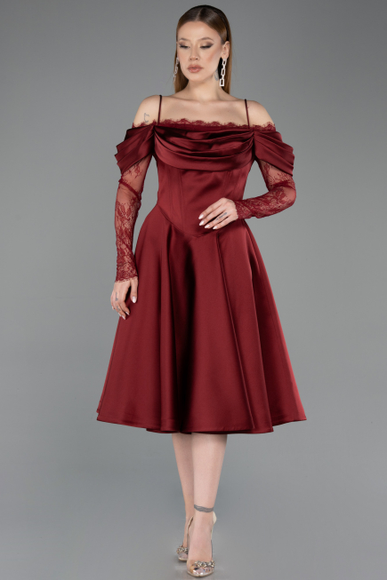 Midi Burgundy Satin Cocktail Dress ABK2552
