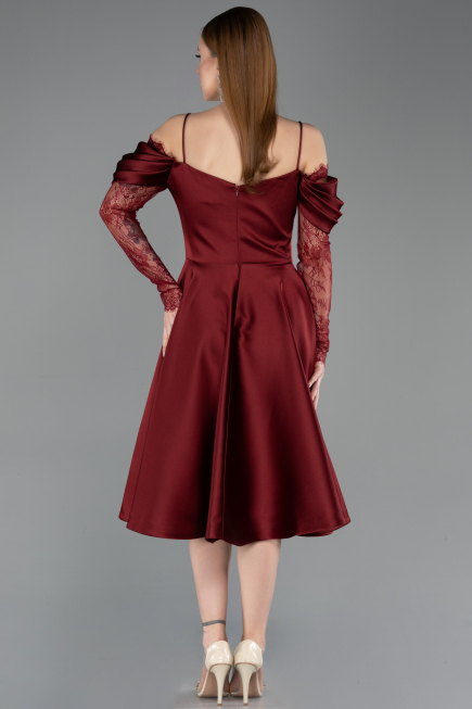 Midi Burgundy Satin Cocktail Dress ABK2552