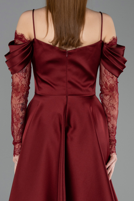 Midi Burgundy Satin Cocktail Dress ABK2552