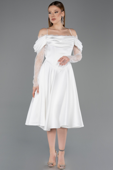 Midi White Satin Cocktail Dress ABK2552