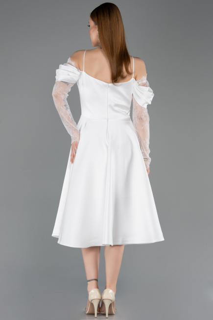 Midi White Satin Cocktail Dress ABK2552