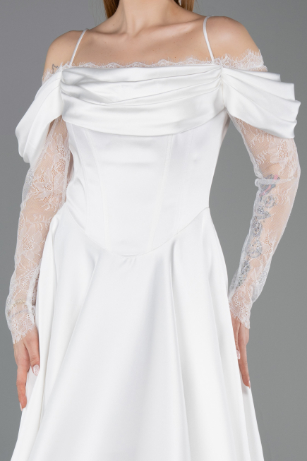 Midi White Satin Cocktail Dress ABK2552