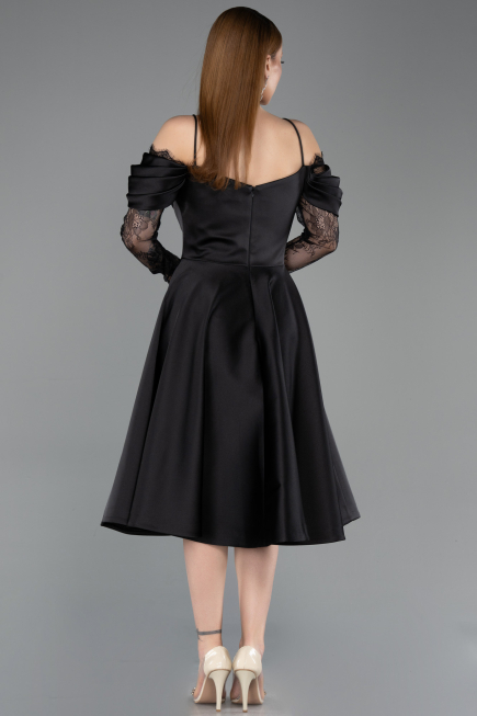 Midi Black Satin Cocktail Dress ABK2552