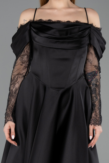 Midi Black Satin Cocktail Dress ABK2552