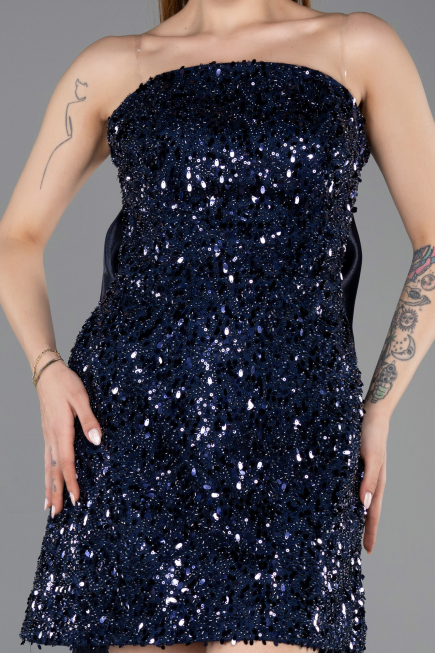 Short Navy Blue Scaly Cocktail Dress ABK2556