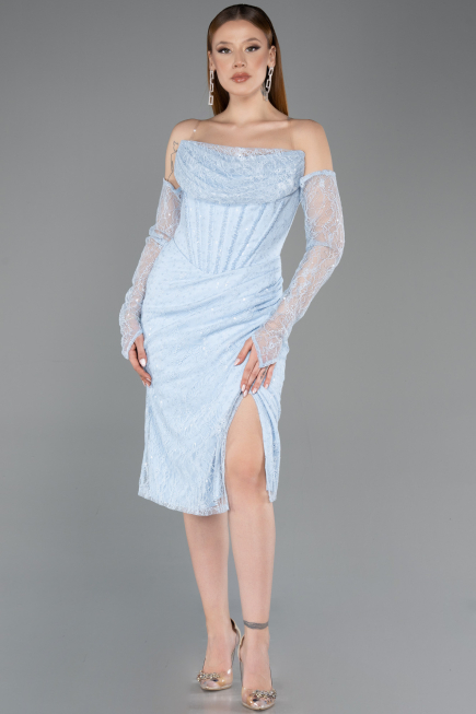 Midi Light Blue Dantelle Cocktail Dress ABK2558