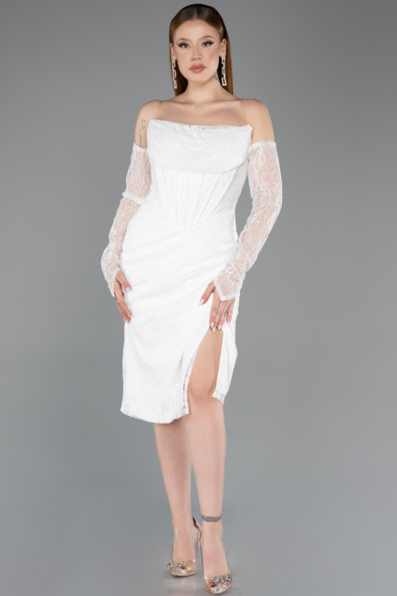 Midi White Dantelle Cocktail Dress ABK2558