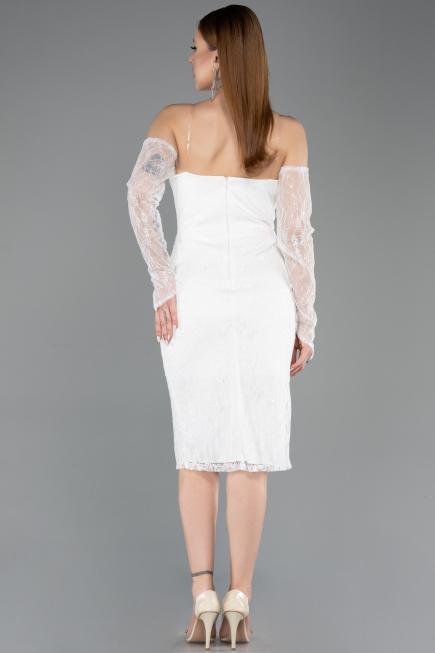 Midi White Dantelle Cocktail Dress ABK2558