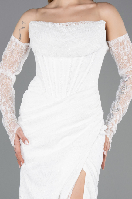 Midi White Dantelle Cocktail Dress ABK2558