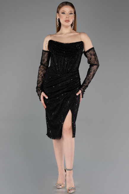 Midi Black Dantelle Cocktail Dress ABK2558