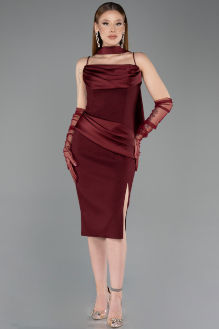 Midi Burgundy Cocktail Dress ABK2559