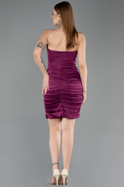 Short Plum Satin Cocktail Dress ABK2561