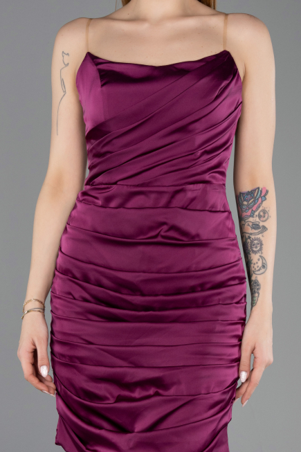 Short Plum Satin Cocktail Dress ABK2561