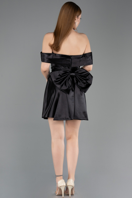 Mini Black Satin Cocktail Dress ABK2562