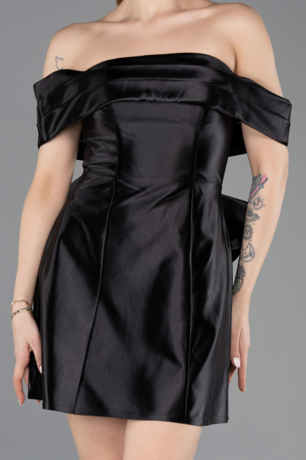 Mini Black Satin Cocktail Dress ABK2562