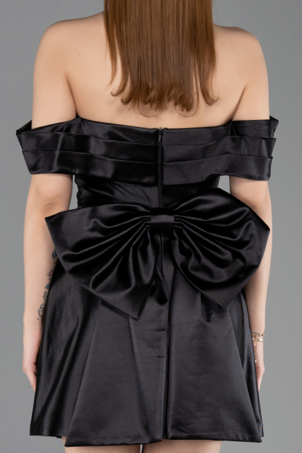 Mini Black Satin Cocktail Dress ABK2562