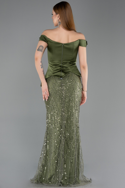 Olive Drab Long Beaded Evening Dress ABU5616