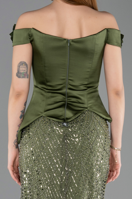 Olive Drab Long Beaded Evening Dress ABU5616