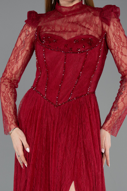 Long Burgundy Dantelle Evening Dress ABU5887