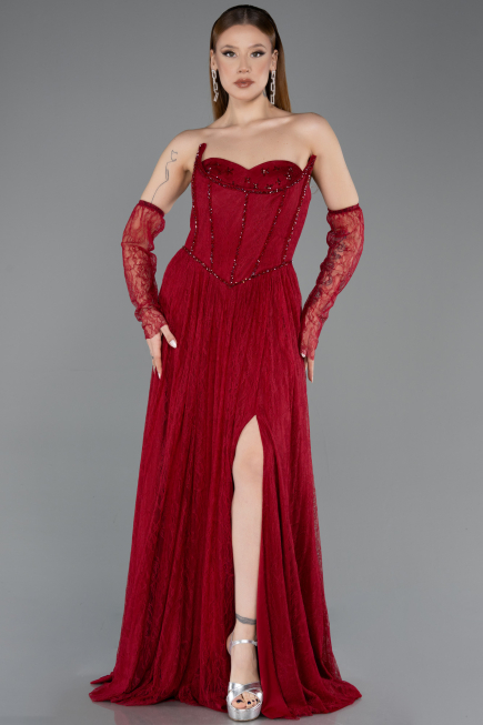 Long Burgundy Dantelle Evening Dress ABU5887