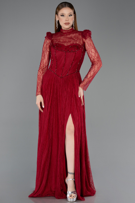 Long Burgundy Dantelle Evening Dress ABU5887