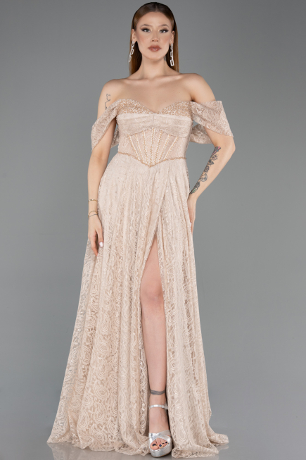 Long Beige Dantelle Evening Dress ABU5867