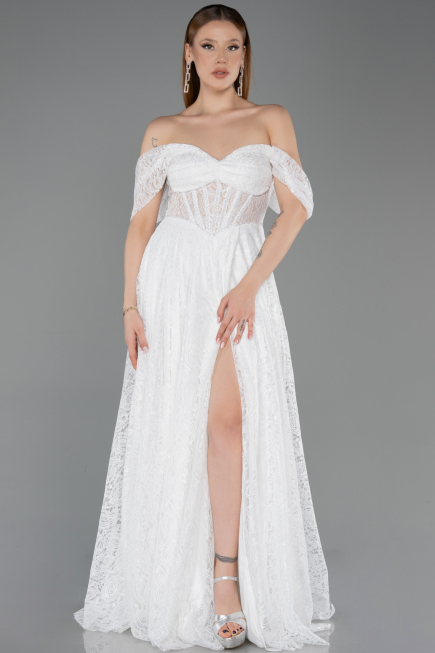 Long White Dantelle Evening Dress ABU5867