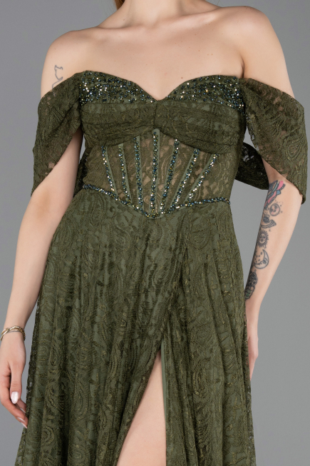 Long Olive Drab Dantelle Evening Dress ABU5867