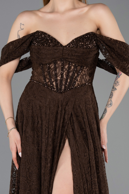 Long Brown Dantelle Evening Dress ABU5867