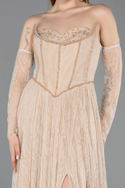 Long Beige Dantelle Evening Dress ABU5887