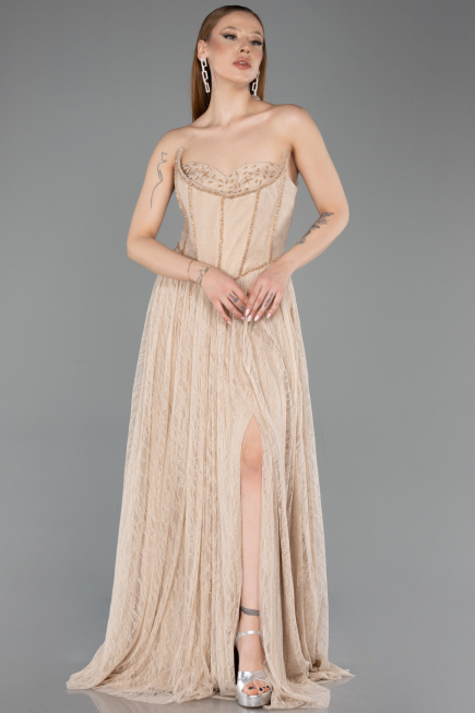 Long Beige Dantelle Evening Dress ABU5887