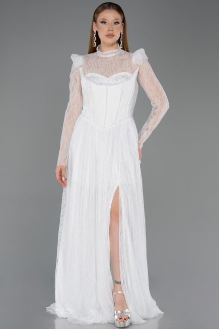 Long White Dantelle Evening Dress ABU5887