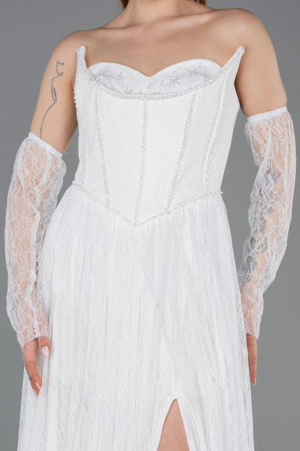 Long White Dantelle Evening Dress ABU5887