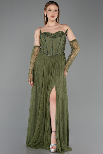 Long Olive Drab Dantelle Evening Dress ABU5887